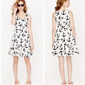 J. Crew Dizzy Anchors Dress White Navy A-Line Ruffle Nautical Cotton, Size 6